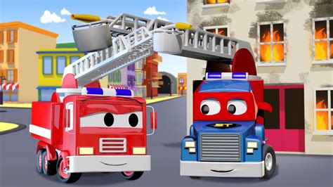 超级变形卡车卡尔和消防车在汽车城 🚚 儿童卡通片 - YouTube