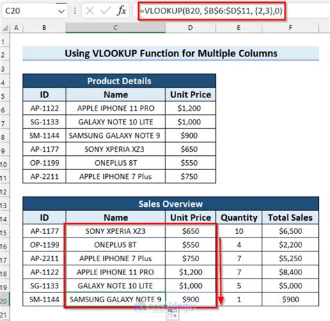 Image result for VLOOKUP Multiple Columns Examples