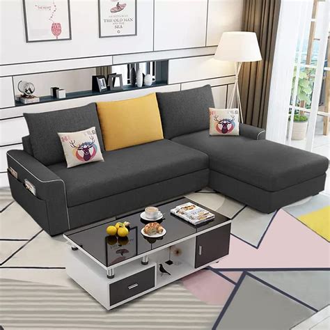 CASASTYLE Mython 4 Seater RHS L Shape Fabric Sofa Set (Dark Grey ...