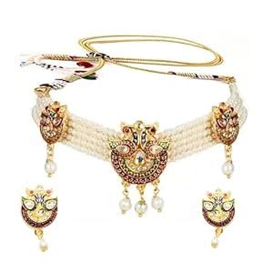 Buy ARyee Traditional Multi-Color White Drop Pearls Rajputi Choker ...