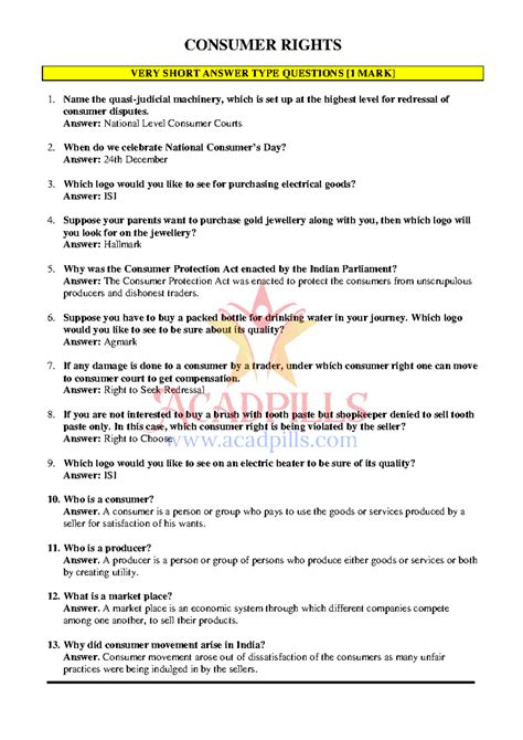 Consumer Rights most important questions - CONSUMER RIGHTS VERY SHORT ...