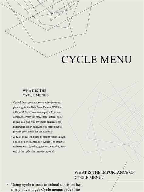 Image result for Cycle Menu Examples
