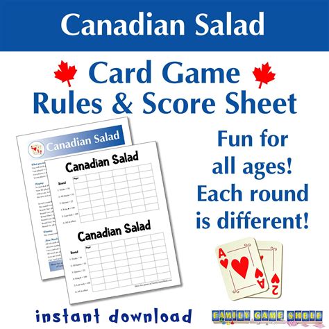 Printable Canadian Salad Card Game Rules and Score Sheet, Fruit Salad Card Game, Family Game ...