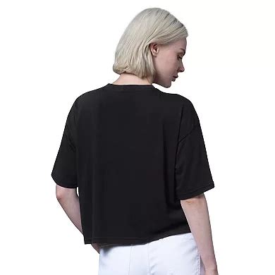 Women's Starter Black Chicago Cubs Holy Grail Boxy Cropped T-Shirt