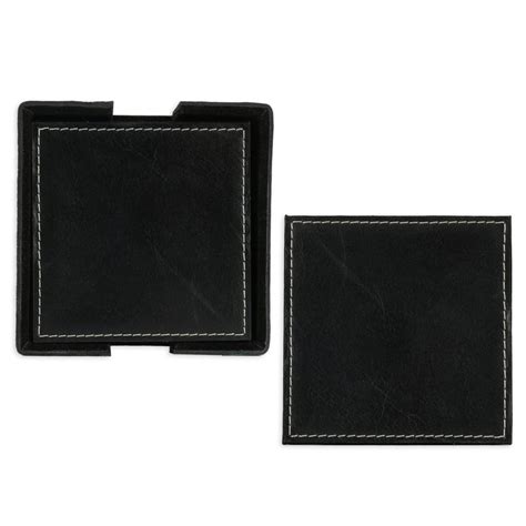 Leather Tea Coasters || Set of 6 (Black) — DECOWORLD