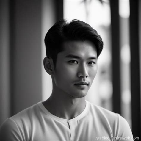 Attractive Asian Male Model in Monochrome | Stable Diffusion Online