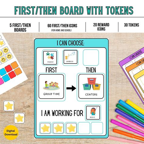 First-then Board W/ Tokens, Now Next Board, Autism Visual Schedule, ABA ...