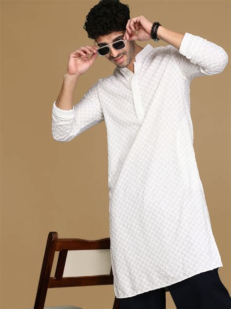 Men's Sequins White Chikankari Party Wear Cotton Kurta – Sanwara Fashions