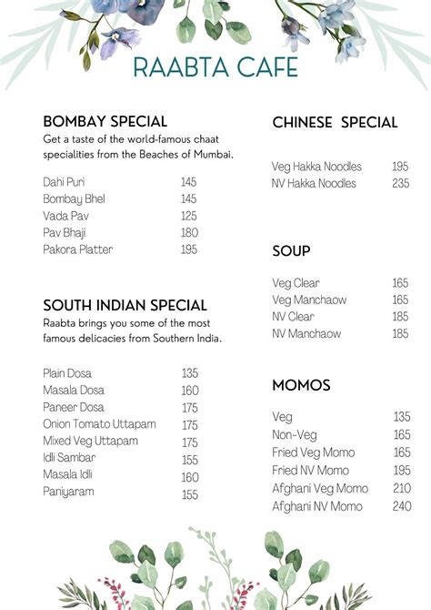 Menu at Raabta Cafe, Dharamshala, Dharamshala