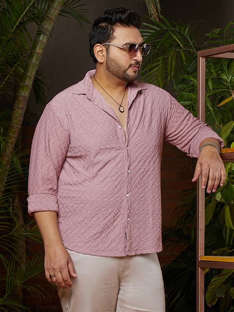 Instafab Plus Men's Flamingo Pink Herringbone-Tactile Shirt