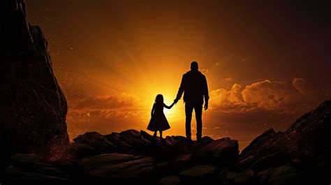Father and young daughter shadows on boulder. silhouette concept ...