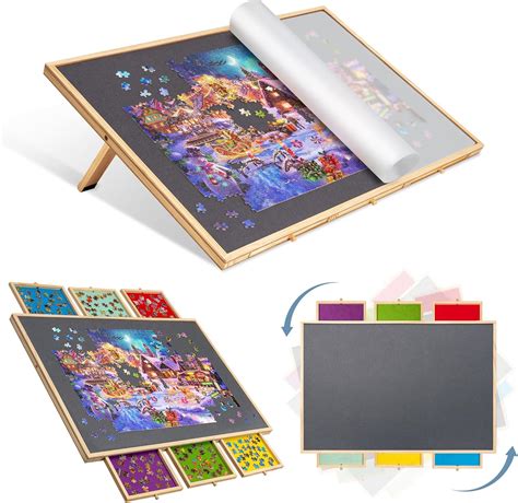Lavievert Tilting & Rotating Puzzle Board with 6 Drawers & Cover ...