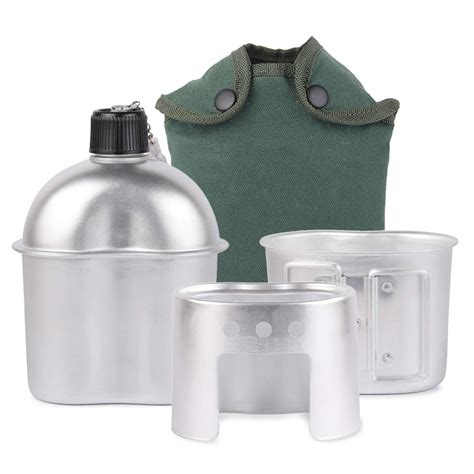 Lixada Military Canteen Kit,3Pcs Aluminum Canteen Cup Wood Stove Set ...