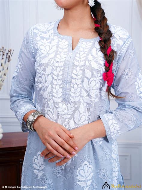 Ruwaab Mulmul Cotton Chikankari Kurta Set-Grey|The Chikan Label