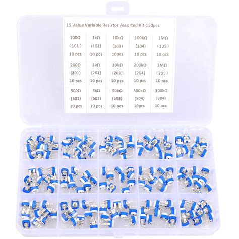 Buy Zovfam 150 Pcs 15 Value 100 ohm- 2M ohm Trimpot Variable Resistor ...