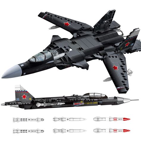 Buy Sukhoi Su-47 Gold Eagle Fighter Jet Building Block Set, Air Force ...