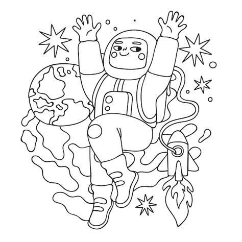 Handgezeichnete Astronauten-Malbuchillustration | Kostenlose Vektor