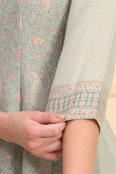 Buy Pastel Green Lace Embellished Flared Kurta, Cotton Churidar and ...