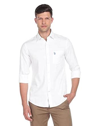 U.S. POLO ASSN. Men Cotton Regular Fit Solid Dobby Casual Shirt White ...