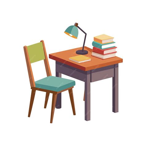 Premium Vector | A chair and a book on a table with books and a green lamp