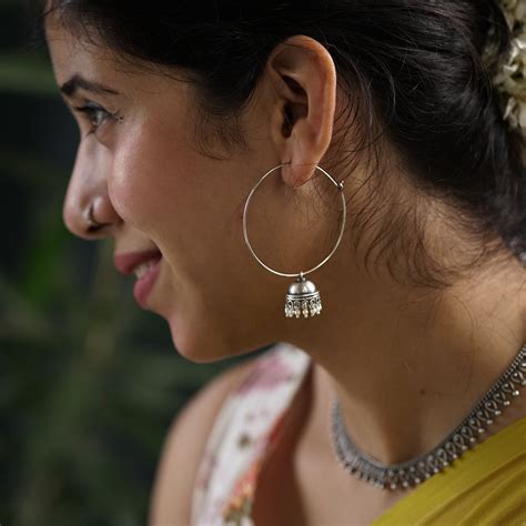 Silver Large Hoops Jhumki | Handcrafted 92.5% Sterling Silver
