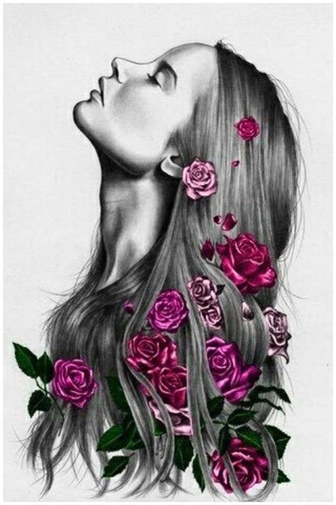 easy flower hair drawing