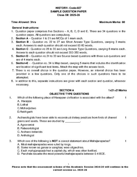 History Class XII: Sample Question Paper (SQP) for 3 Hours - Studocu
