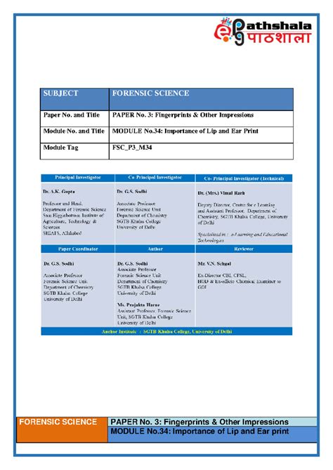 Lip prints and ear prints - FORENSIC SCIENCE PAPER No. 3: Fingerprints ...