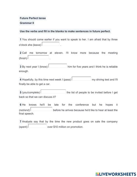 Future Perfect Practice Worksheets 的图像结果