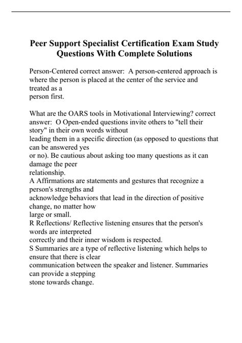 Peer Support Specialist Certification Exam Study Questions With ...