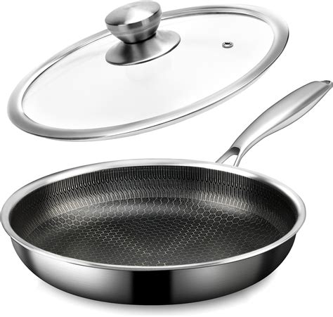 Stainless Steel Frying Pan with Lid, 8 Inch Honeycomb Non Stick Frying ...