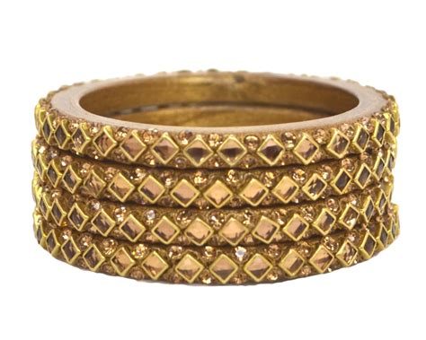 Buy KANGANAS Lac Bangles for women Rajasthani Kundan Chowki GOLDEN lakh ...