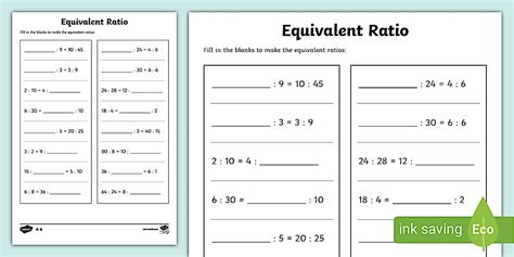 Equivalent Ratios Worksheet | Ratios | Number