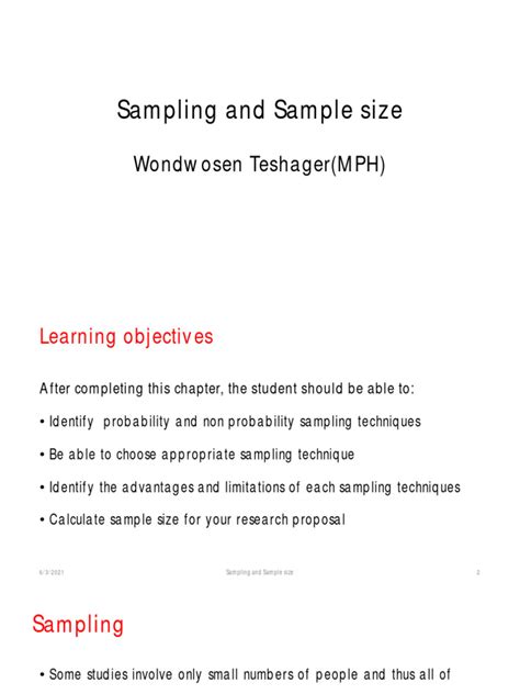 4. Sampling and Sample Size | PDF | Sampling (Statistics) | Sample Size ...