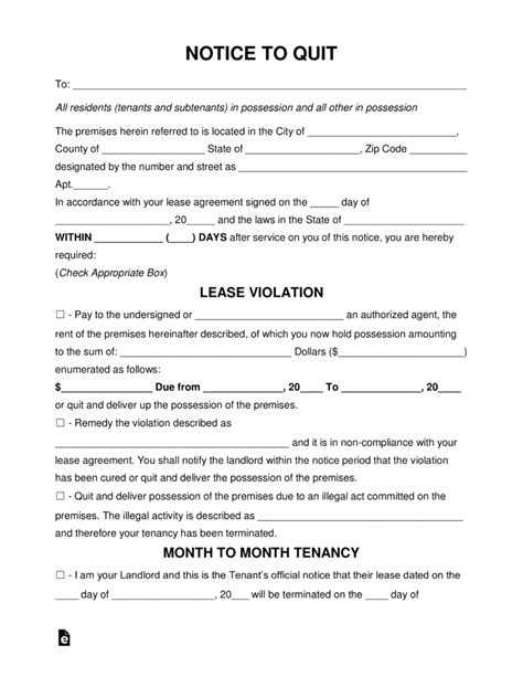 printable free blank eviction notice pdf