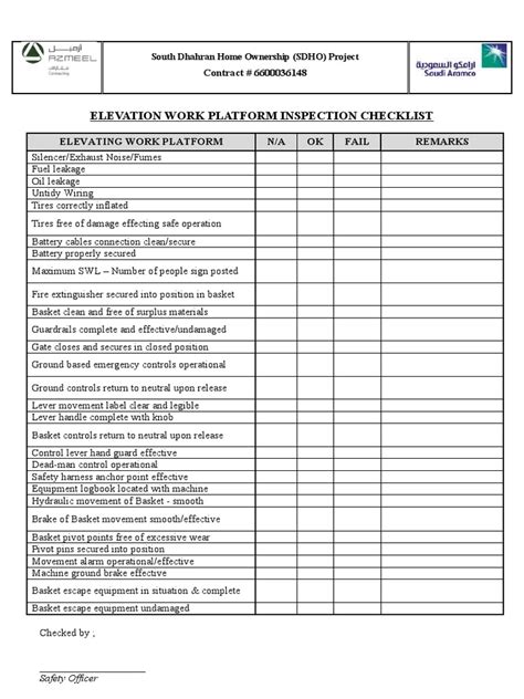 Image result for Elevating Work Platform Checklist