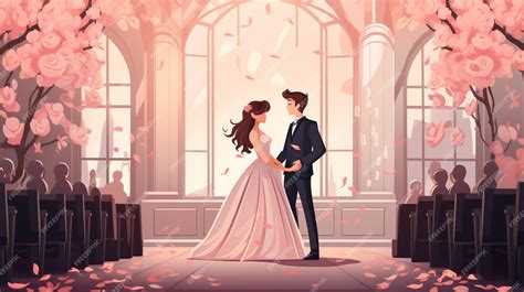 Premium Vector | A couple in love with a pink and gold wedding dress