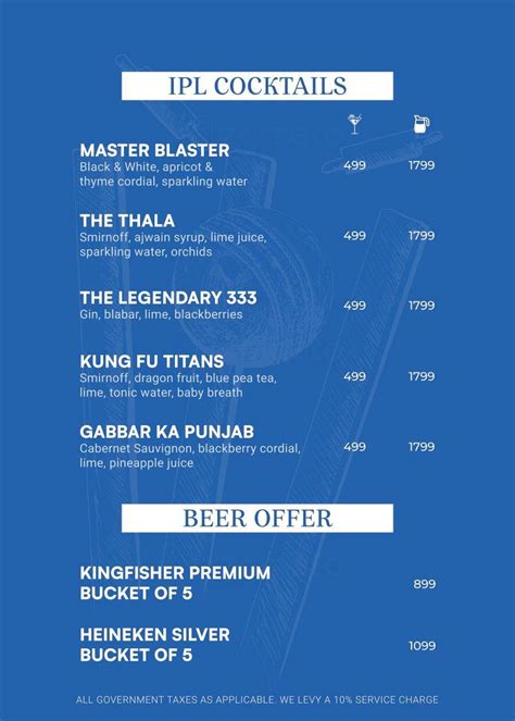 Menu at Badmaash UB City, Bengaluru