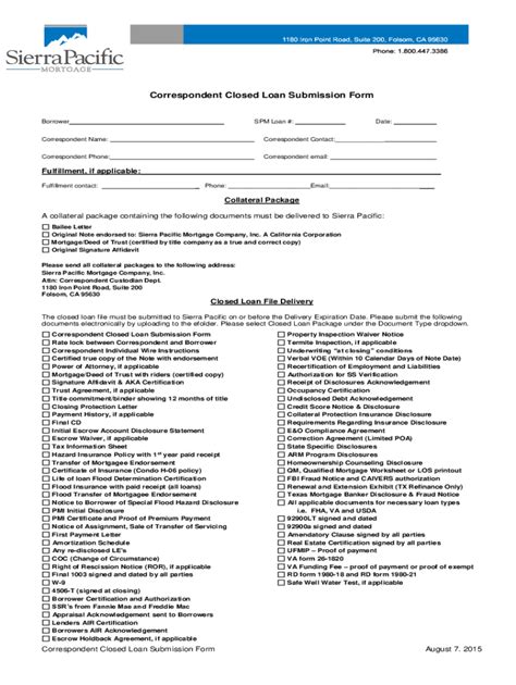 Correspondent Closed Loan Submission Form - Blank Fillable Template ...