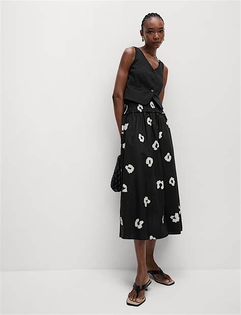 Buy Pure Cotton Shirred Midi A-Line Skirt at Marks & Spencer