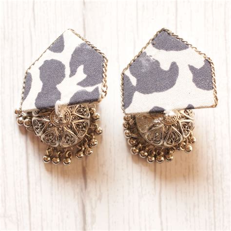 White and Indigo Fabric Dangler Jhumka Earrings – A Local Tribe