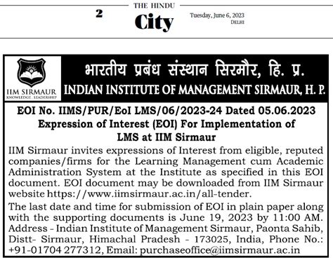 EOI for Implementation of LMS at IIM Sirmaur | IIM Sirmaur | Himachal ...