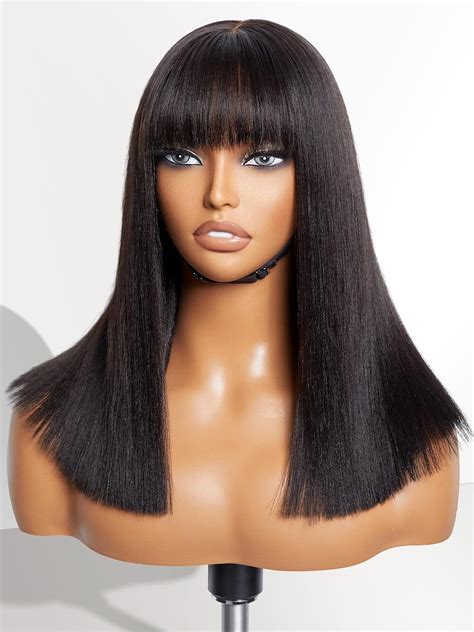 Amazon.com : LUVME HAIR 14 Inch Light Yaki Straight Bob Wig with Bangs ...