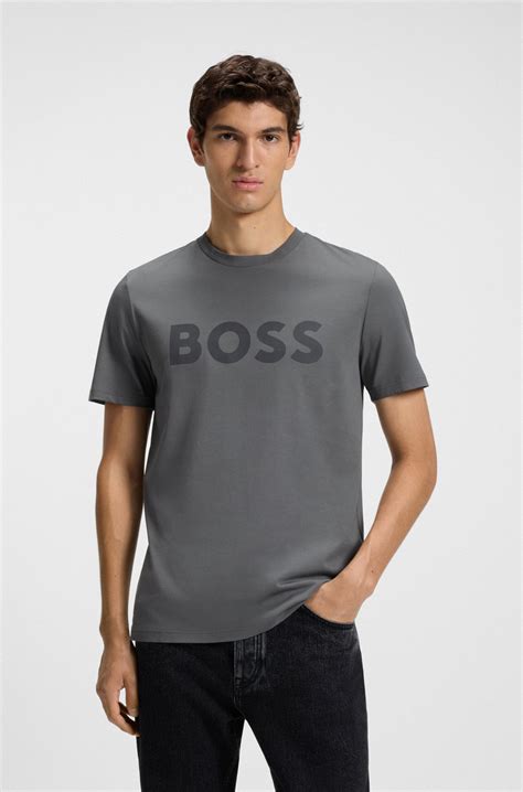 BOSS - Cotton-jersey T-shirt with large logo print - Grey