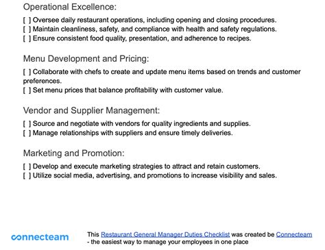 Kitchen Manager Duties Checklist at Isla Lascelles blog