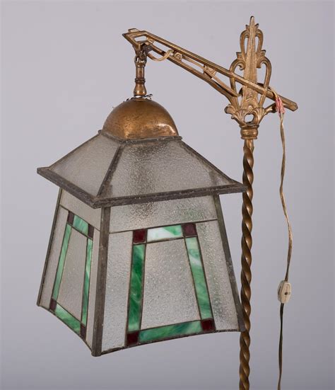 Lot - Arts & Crafts Floor Lamp with Stained Glass Shade