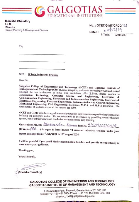 NOC - Training report of bses company - Manisha Chaudhry LL. Director ...