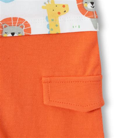 "Baby Baby Boys Cotton Safari Animal Print Romper – Orange" – Juscubs