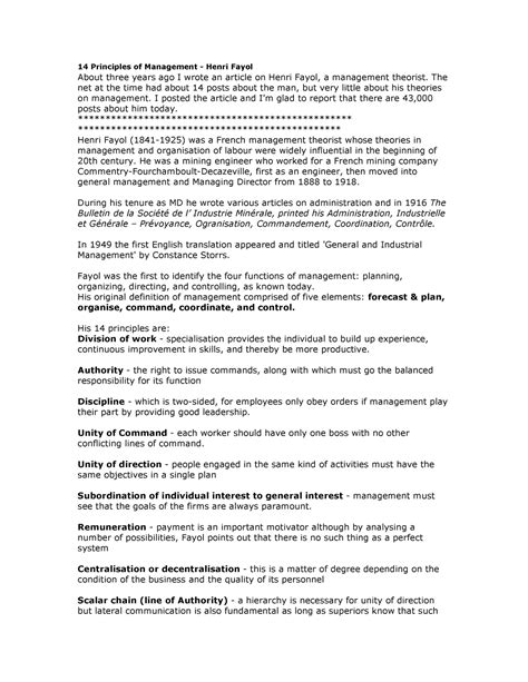 14 Principles of Management - The net at the time had about 14 posts ...