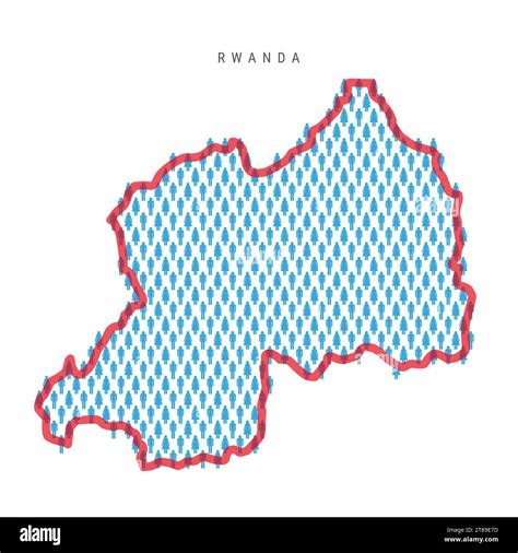 Rwanda population map. Stick figures Rwandan people map with bold red translucent country border ...